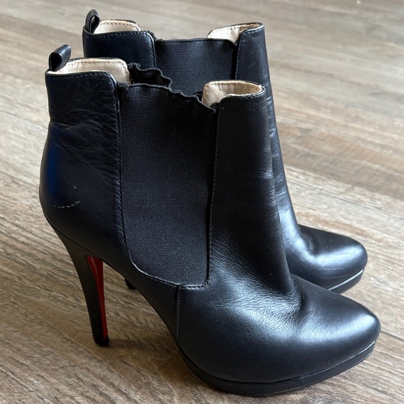 Christian Louboutin Fannylove 120 Black Leather High Heel Platform Ankle Boot - Picture 2 of 7